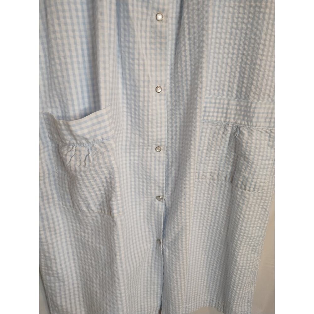 Basic Editions Housecoat/Duster Women's Size S Blue/White Seersucker - Picture 2 of 7